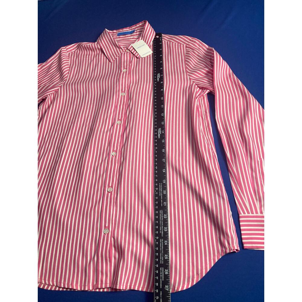 J Mclaughlin Silk Rayon Womens Shirt Denver Blouse Stripped Pink White Size S - Picture 6 of 9